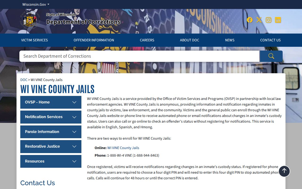 Lafayette County custody-status alternative on the Wisconsin county jail notification service